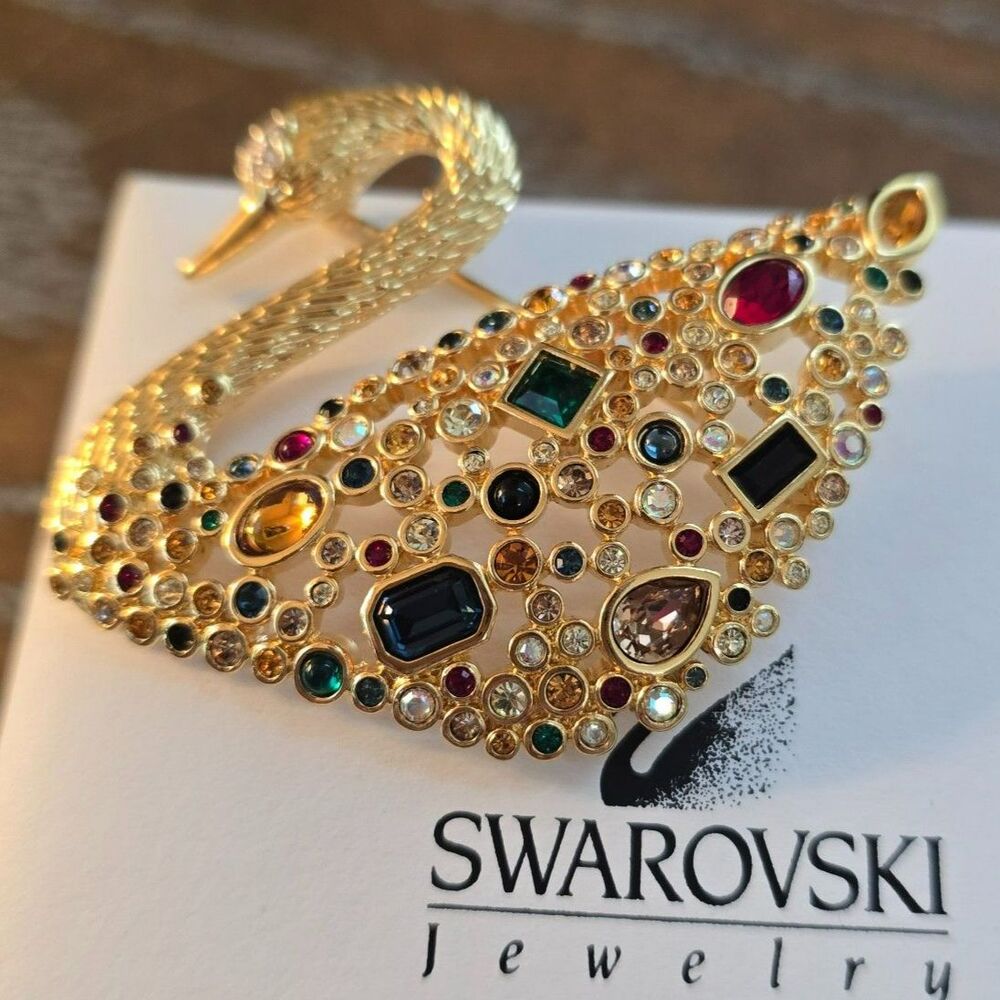 1995 Vintage Swarovski Large Swan Brooch with Box